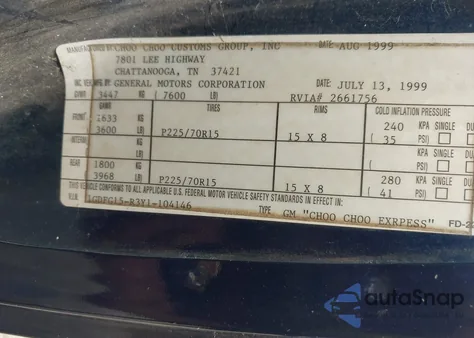 2000 GMC Savana Rv из США, поврежденный, VIN 1GDFG15R3Y1104146